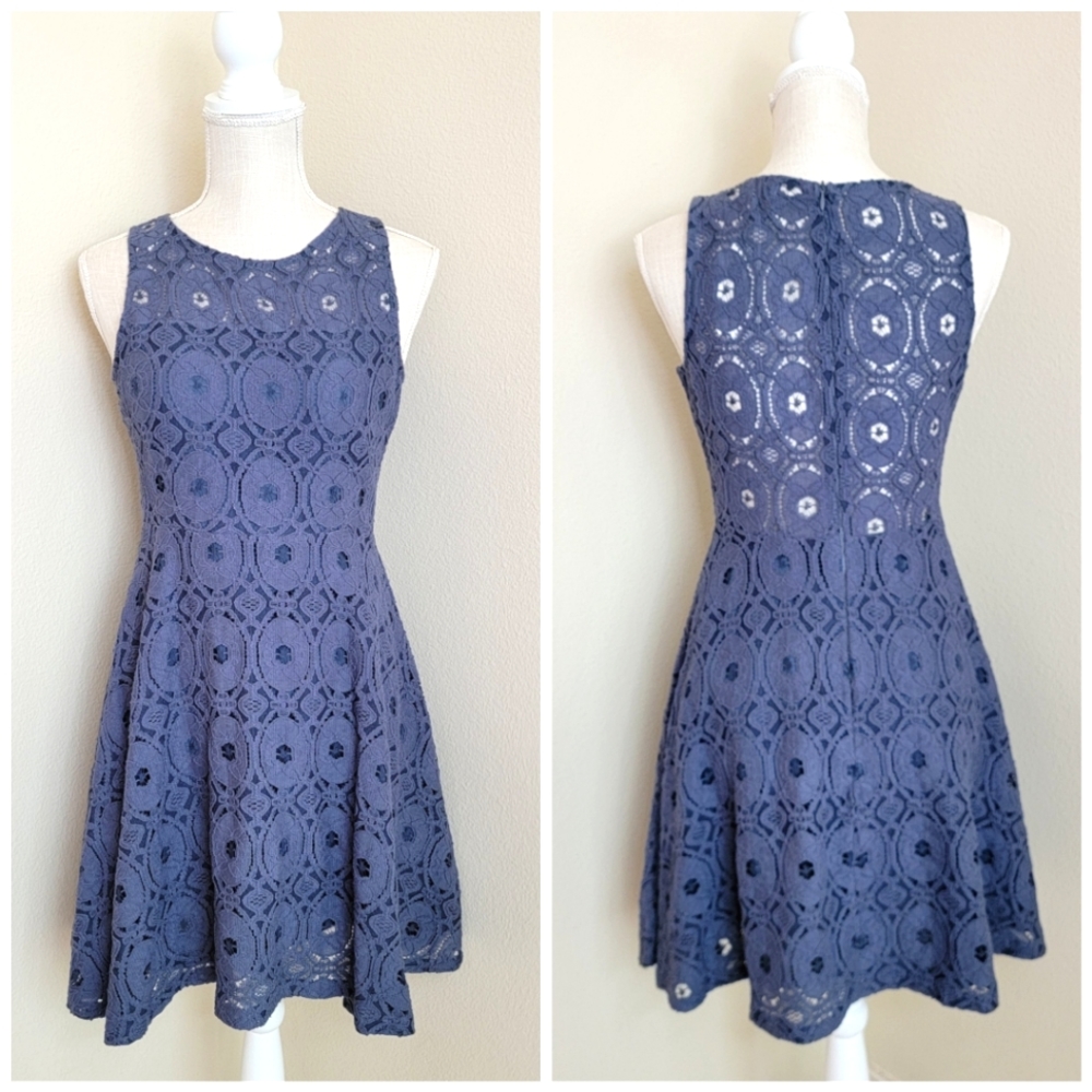 Altar'd State dusty blue lace/crochet mini dress